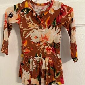 Posh Peanut Floral Kids Dress - Brown and Cream